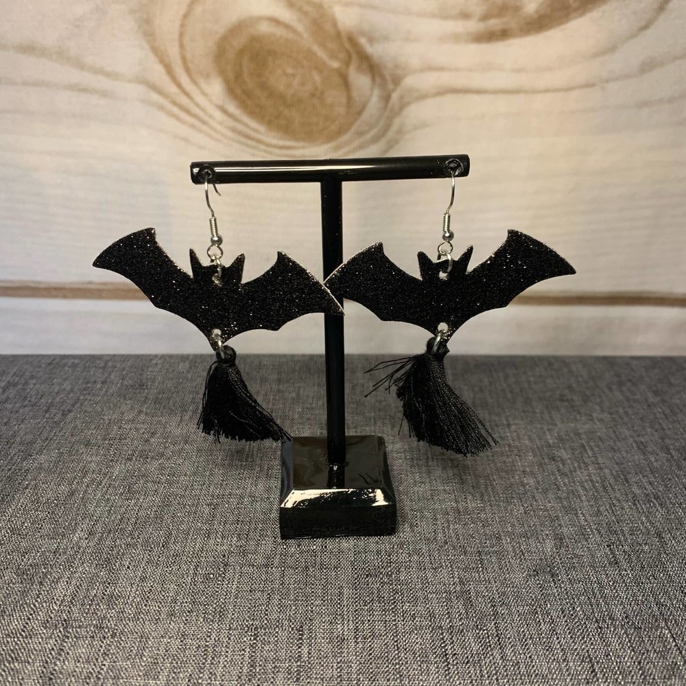 Sparkly Bat Earrings with Tassels